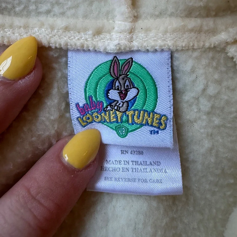 Baby Looney Tunes Tweety Bird Yellow Fleece‎ Hooded Footed Romper 6/9M 46299-1